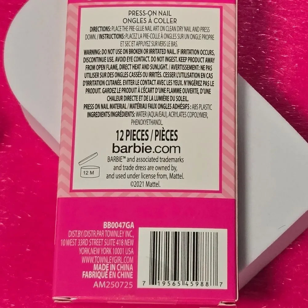 Barbie Kids Press On Nails – Girls Barbiecore Pink Nail Set Dress Up Gift